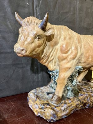 Polychrome Sculpture of Bull, 1900s, Glazed Terracotta-WRQ-1742138