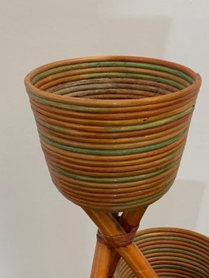 Polychrome Wicker and Bamboo Vase Holder Tripods, 1970s-IJR-1382795