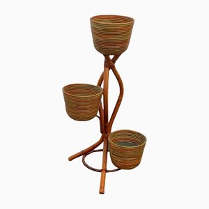 Polychrome Wicker and Bamboo Vase Holder Tripods, 1970s-IJR-1382795