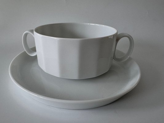 Polygon White Soup Cup with Saucer by Tapio Wirkkala for Rosenthal, 1973, Set of 12-IHL-2017440