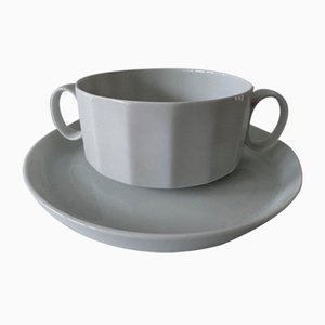 Polygon White Soup Cup with Saucer by Tapio Wirkkala for Rosenthal, 1973, Set of 12-IHL-2017440