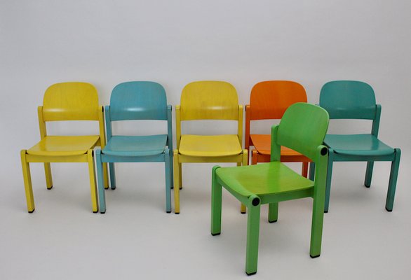 Pop Art Multicolored Dining Chairs, 1980s, Set of 6-NB-657466