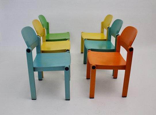 Pop Art Multicolored Dining Chairs, 1980s, Set of 6-NB-657466