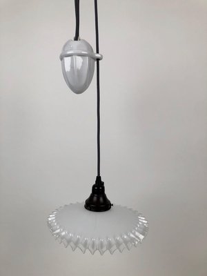 Porcelain and Handmade Glass Counterweight Pendant Lamp, 1900s-BAF-763465