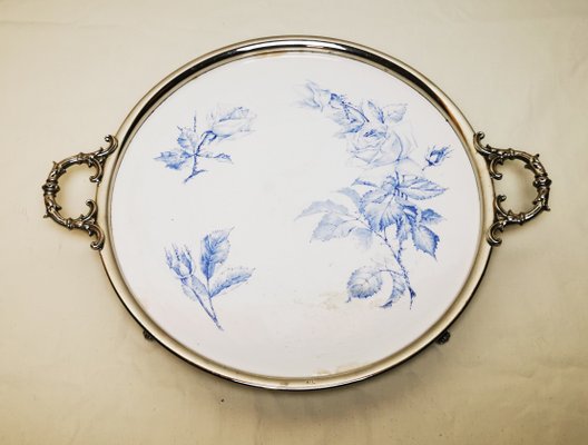 Porcelain and Metal Tray from Rörstrand, 1900s-ELB-1273953