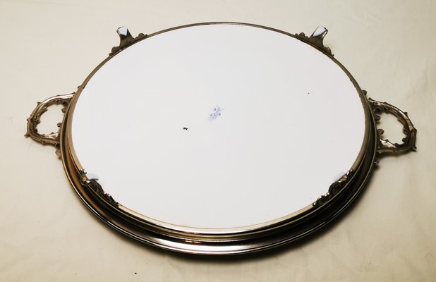 Porcelain and Metal Tray from Rörstrand, 1900s-ELB-1273953