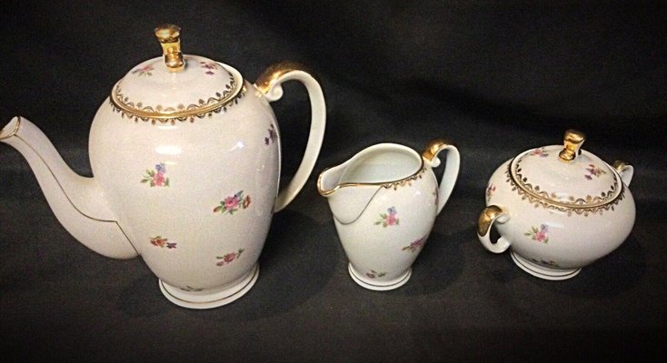 Porcelain Coffee Pot, Pitcher & Sugar Bowl from from S.E.R France, 1950s, Set of 3-JZV-2041106