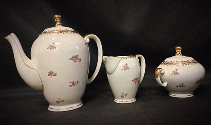 Porcelain Coffee Pot, Pitcher & Sugar Bowl from from S.E.R France, 1950s, Set of 3-JZV-2041106