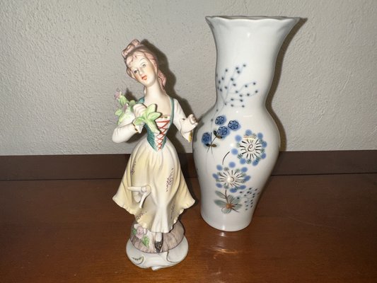 Porcelain Figurine and Vase, Former Czechoslovakia, Set of 2-SZM-1786734