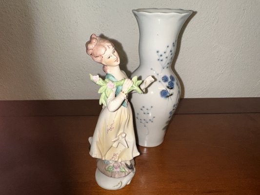 Porcelain Figurine and Vase, Former Czechoslovakia, Set of 2-SZM-1786734