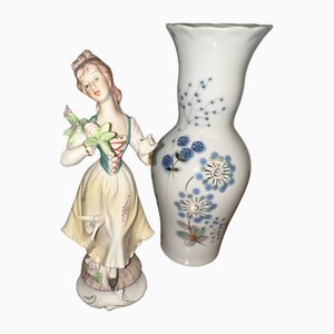 Porcelain Figurine and Vase, Former Czechoslovakia, Set of 2-SZM-1786734