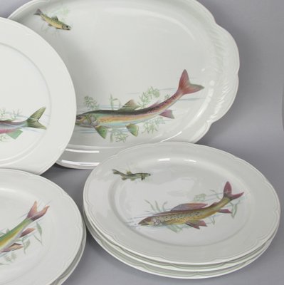 Porcelain Fish Dishes and Tray Set, 1960s, Set of 7-NE-1050727