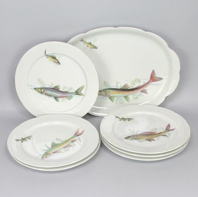 Porcelain Fish Dishes and Tray Set, 1960s, Set of 7-NE-1050727