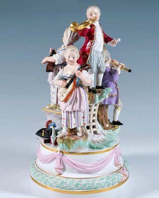 Porcelain Group of 4 Gardening Children Playing Music by J.J. Kaendler for Meissen, 1850s-EMT-1704068