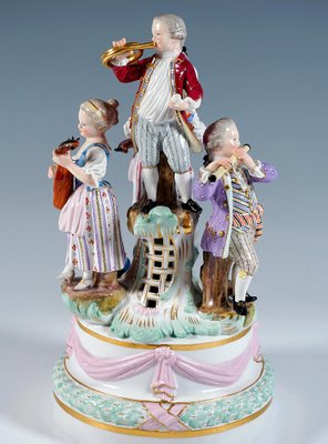 Porcelain Group of 4 Gardening Children Playing Music by J.J. Kaendler for Meissen, 1850s-EMT-1704068