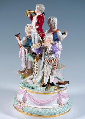 Porcelain Group of 4 Gardening Children Playing Music by J.J. Kaendler for Meissen, 1850s-EMT-1704068