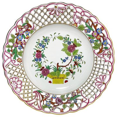 Porcelain Indian Basket Wall Decoration Plate from Herend Hungary-UCH-1224405