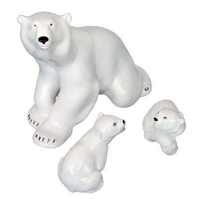 Porcelain Polar Bear and Cubs Sculptures from Lomonosov, 1960s, Set of 3-YGE-703530