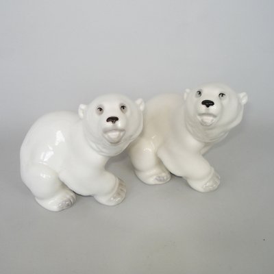 Porcelain Polar Bear and Cubs Sculptures from Lomonosov, 1960s, Set of 3-YGE-703530