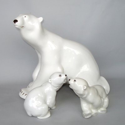 Porcelain Polar Bear and Cubs Sculptures from Lomonosov, 1960s, Set of 3-YGE-703530