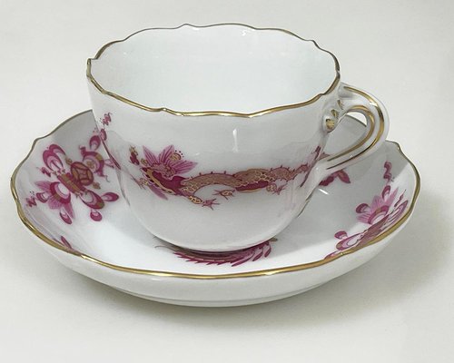 Porcelain Rich Court Dragon Cups and Saucers from Meissen, Germany, 1960s, Set of 2-UCH-2042700