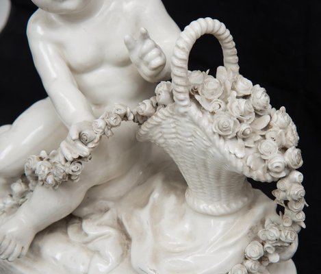 Porcelain Sculpture Depicting Putto with Basket of Flowers from Capodimonte, 20th Century-KKK-1822413