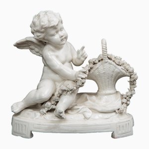 Porcelain Sculpture Depicting Putto with Basket of Flowers from Capodimonte, 20th Century-KKK-1822413