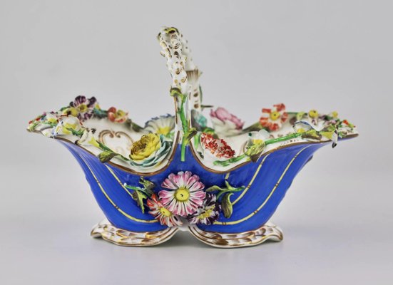 Porcelain Vase-Basket with Molded Flowers-WMV-1129654