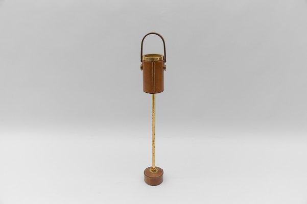 Portable Ashtray Stand in Brass and Leather in the style of Jacques Adnet, 1950s-KQB-1765839