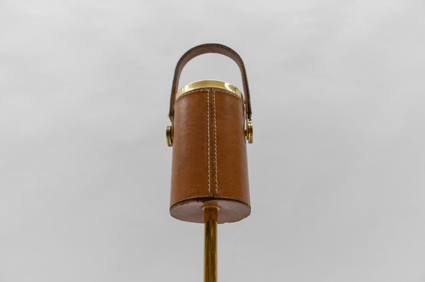 Portable Ashtray Stand in Brass and Leather in the style of Jacques Adnet, 1950s-KQB-1765839