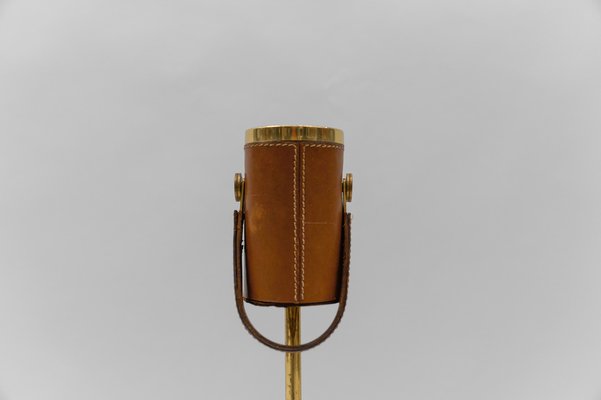 Portable Ashtray Stand in Brass and Leather in the style of Jacques Adnet, 1950s-KQB-1765839