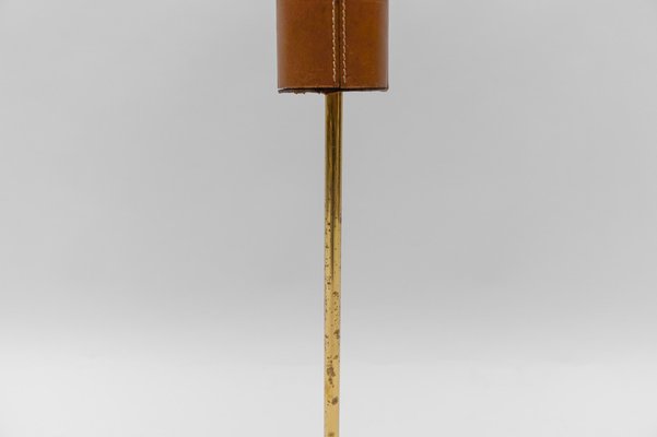 Portable Ashtray Stand in Brass and Leather in the style of Jacques Adnet, 1950s-KQB-1765839