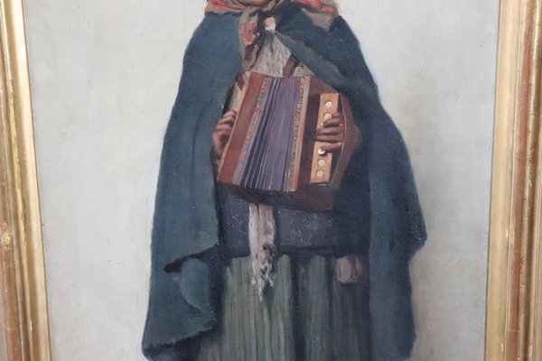 Portrait of a Little Girl With Accordion, 1900s, Oil on Canvas, Framed-DCO-1313027