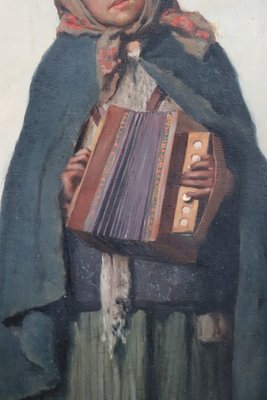 Portrait of a Little Girl With Accordion, 1900s, Oil on Canvas, Framed-DCO-1313027