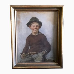 Portrait of a Sitting Boy, 1900s, Oil on Cardboard-HOI-1238773