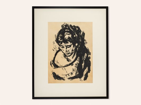 Portrait of a Woman, Black & White Ink Drawing on Paper, Framed-GPP-1079918