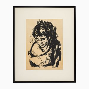 Portrait of a Woman, Black & White Ink Drawing on Paper, Framed-GPP-1079918