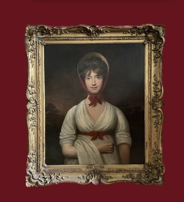 Portrait of a Young English Woman, 19th Century, Oil on Canvas, Framed-XMH-1703528