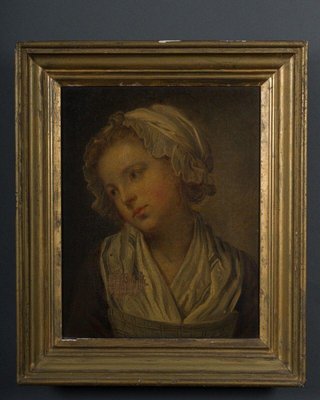 Portrait of a Young Girl with a 19th Century Headdress, Oil on Canvas, Framed-QKG-2042747