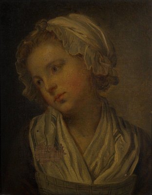 Portrait of a Young Girl with a 19th Century Headdress, Oil on Canvas, Framed-QKG-2042747