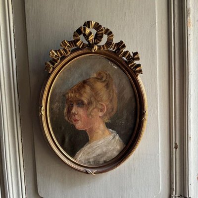 Portrait Of A Young Girl with Blond Hair, Oil On Cardboard, Framed-QKG-2019601