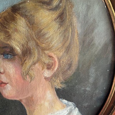 Portrait Of A Young Girl with Blond Hair, Oil On Cardboard, Framed-QKG-2019601