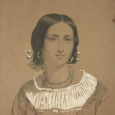 Portrait of a Young Woman, 1858, Pencil & Charcoal on Paper, Framed-VMM-1298783