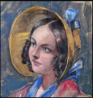 Portrait of a Young Woman, 1920s, Watercolor-QOR-2030182