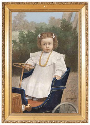 Portrait of Child on a Car, Oil Painting, Late 19th-Century-ZCI-1266693