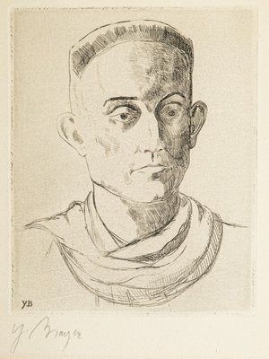 Portrait of Henry de Montherlant - Original Etching by Yves Brayer Mid 20th Century-ZCI-760743