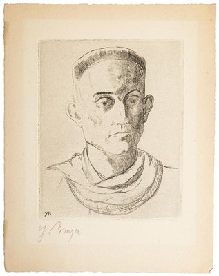 Portrait of Henry de Montherlant - Original Etching by Yves Brayer Mid 20th Century-ZCI-760743