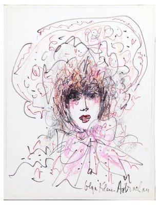 Portrait Of Lady With Hat - Pastel and Felt on Paper - 1970s 1970s-ZCI-757251