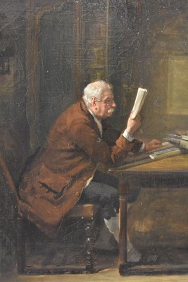 Portrait of Man Reading, 19th Century, Oil on Canvas, Framed-YVI-1732153