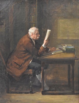 Portrait of Man Reading, 19th Century, Oil on Canvas, Framed-YVI-1732153